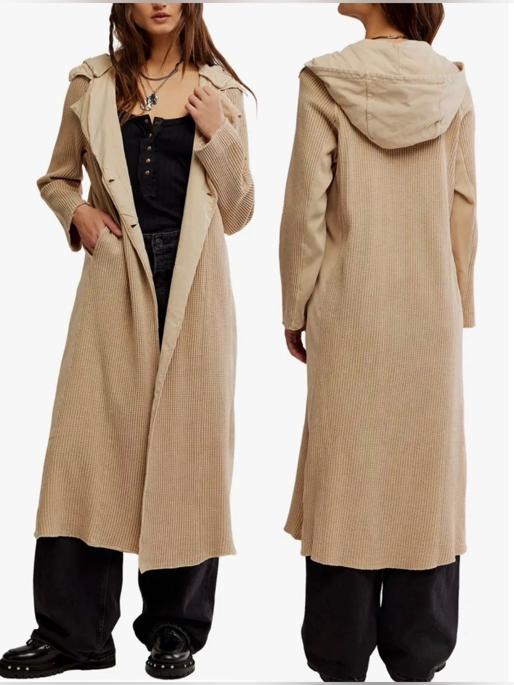 NEW Free People Landon Knit Cotton Duster sand brown Sz M